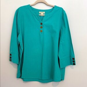 Appleseed’s Women's Turquoise Button-Detail Blouse Size XL